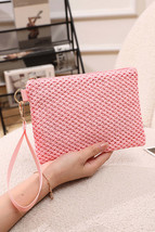 Pink Woven Zipper Wrist Strap Square Handbag - $22.76