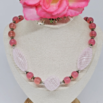 Vintage Pink Czech Bohemian Glass Bead Choker Necklace Hollow Swirl Beads - £40.13 GBP