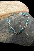 Southwestern Sterling Silver Turquoise Inlay Ichthys Fish Link Bracelet 8&quot; - £31.92 GBP