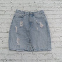 H&amp;M Jean Skirt Womens 4 Blue Light Wash Distressed Ripped 80s 90s Cotton... - $19.88