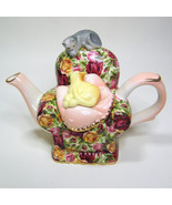 Royal Albert OLD COUNTRY ROSES Chintz Armchair w/Cats Mini Teapot Doulto... - £47.96 GBP