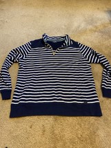 Izod Sweater XL Blue white striped Long Sleeve Pullover 1/2 Zip Mock Neck - £9.58 GBP