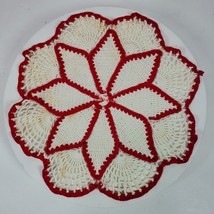 Vintage Crochet Doily 12 Inch Christmas Red &amp; White - $16.83