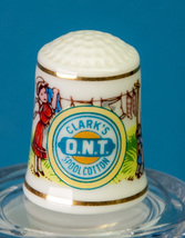 Franklin Mint Country Store Thimble Clark&#39;s ONT Spool Cotton Porcelain Advertisi - £4.83 GBP