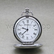 Pocket Watch Silver Color 42 MM Vintage Watch for Men on Fob Chain Gift Box P174 - £15.57 GBP