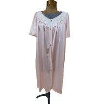 Vanity Fair Pink Silky Button Up Night Robe Short Sleeve Womens Large Vanity - £19.72 GBP
