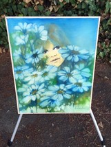 Diana Denslow Original Modern Signed Oil On Canvas &quot;Daisy Blue&quot; Groovy Floral - £274.43 GBP