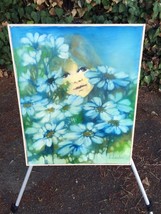 Diana Denslow Original Modern Signed Oil On Canvas &quot;Daisy Blue&quot; Groovy Floral - $350.00