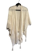 ST. JOHN Womens Cardigan Sweater Cream Kimono Open Front Tassel One Size - £41.54 GBP