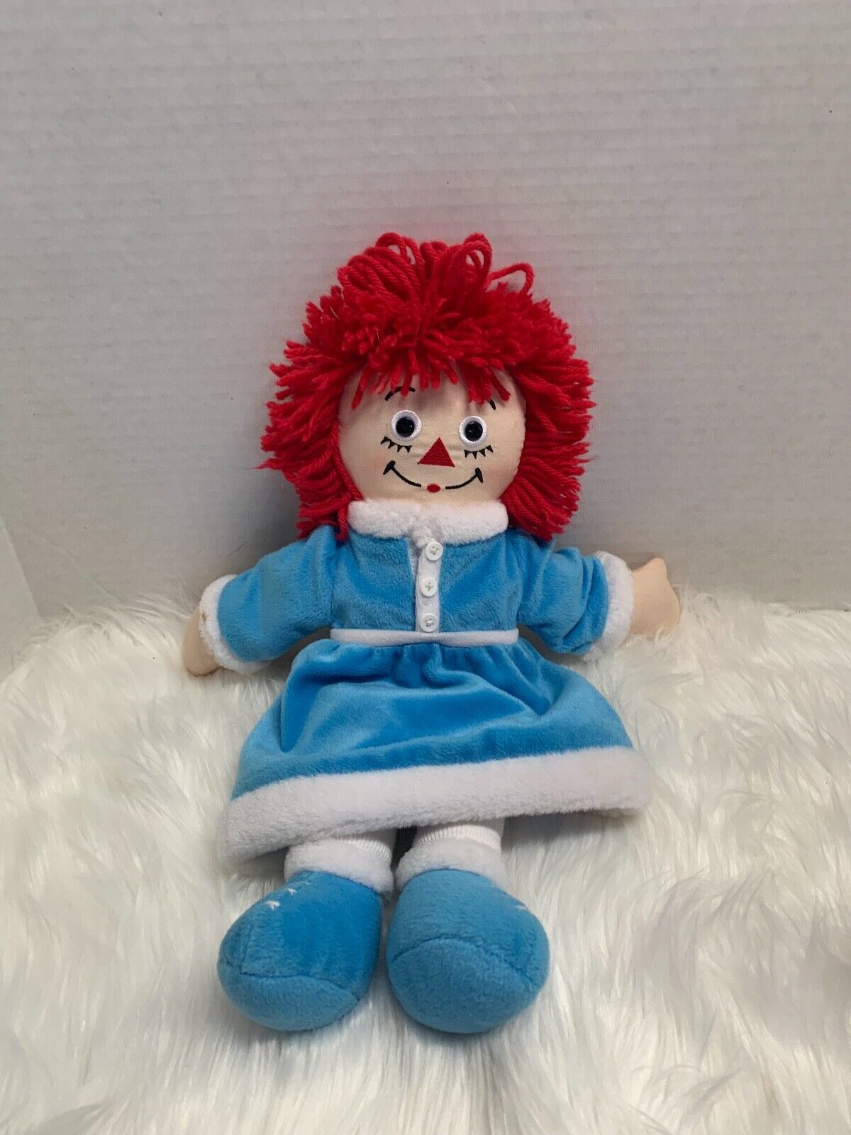 Applause Raggedy Ann Doll Plush Stuffed Toy Blue Velvet Dress Winter 16 in T - $19.79