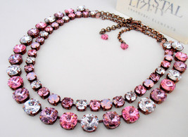Pink Multi-color Crystal Double Strand Necklace in Antique Copper Anna Wintour  - $230.00
