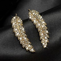 ZHOUYANG Stud Earrings For Women  Delicate Feather &amp; Leaf Shaped Gold-Colour Par - £10.58 GBP
