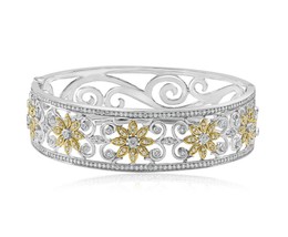 Art Deco Design 2.50 Ct Diamond Floral Bangle Hinged Bracelet 14k White ... - £4,571.27 GBP
