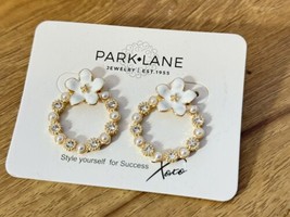 Park Lane Pierced Earrings Gold Tone Faux Pearls &amp; Clear Stones Flower R... - £19.54 GBP