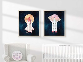 Spaceship Wall Art, Outer Space Nursery Decor, Space Planets Art Print |... - £5.51 GBP