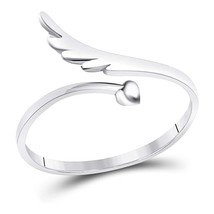 .925 Sterling Silver Adjustable Bypass Angel Wings &amp; Heart Toe/Midi Ring - $12.35