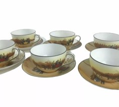 1930s Royal Doulton Series Ware Coaching Days Six Cups &amp; Saucers Multi-M... - £88.22 GBP