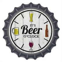 Beer Oclock Metal Bottle Cap Bar Pub Home Decor Metal Sign 12 Inch with Holes fo - £13.65 GBP