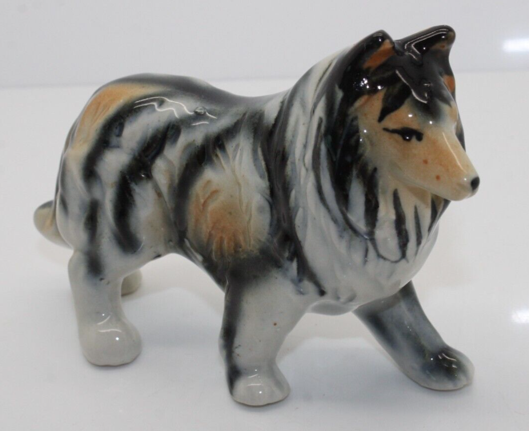 Collie Dog Vintage Ceramic Figurine Japan Collectible Animal Shelf Sitter - $14.95