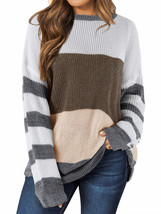 NEW Women Crew Neck Long Sleeve Stripes Color Block Knitted Sweater Medium M - £13.91 GBP