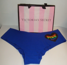 VICTORIA&#39;S SECRET PINK NO SHOW CHEEKSTER BLUE PRIDE COLLECTION HEART GRA... - $12.86