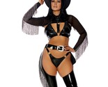 Black Cowgirl Costume Fringe Chaps Bolero Top Wet Look Bikini Western Se... - $62.99