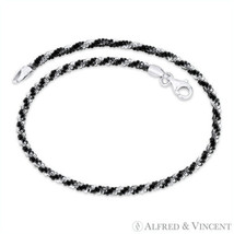 2.5mm Roc Link 2-Tone Spiral .925 Sterling Black &amp; Silver Italian Chain Anklet - £25.02 GBP+