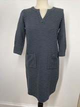 J Jill XSP Blue Stripe Shift Textured Cotton Blend 3/4 Sleeve Pockets Dress - £22.40 GBP