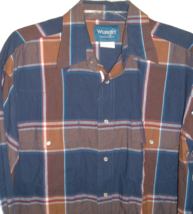 Vintage Western Shirt Wrangler Snap Front Blue Plaid Cowboy Rodeo LT Rockabilly - £15.81 GBP