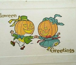 Halloween Fantasy Postcard Gibson Goblins Dancing Humanized Pumpkin Heads 1912 - £41.26 GBP