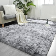 Large Area Rugs For Living Room, 4X6 Feet Tie-Dyed Light Grey Shaggy Rug Fluffy  - £30.04 GBP
