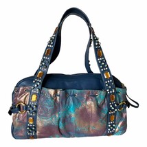 Sharif Colorful Abstract Blue Crystal Beaded Leather Shoulder Satchel Bag - £114.74 GBP