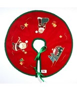 Vintage Christmas Tree Skirt Red Felt 13&quot; Table Topper Santa Bows Gifts ... - $26.19