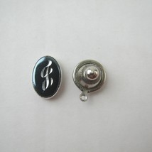 Vintage Tie Tack Lapel Pin Monogram Letter F Initial Black &amp; Silver tone - £7.85 GBP