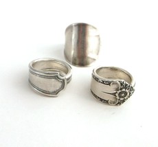 Lot 3 Spoon Rings Size 6.75 And 7 Newly Made Vtg Used Silverware Starlight Etc. - $21.00