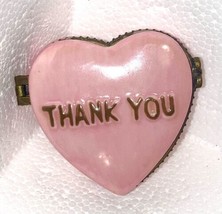 Heart Shaped trinket or jewelry box PORCELAIN  pink THANK YOU hinged Vintage - £8.25 GBP