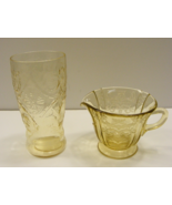 Vintage Depression Yellow Glass 6 Oz Creamer &amp; 12 Oz Tumbler Madrid Patt... - $645.41 MXN