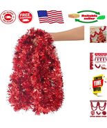 26.2 Ft Red Tinsel Decoration - Fluffy String for Festive Indoor/Outdoor... - $23.90 CAD