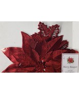 4  Vinyl Placemats(17x18&quot;)CHRISTMAS BURGUNDY POINSETTIA FLOWERS,MERRY BO... - £18.76 GBP