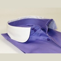 Men 100% Cotton Shirt CIERO MONTERO Turkey #STN 240 Purple/White Collar Slim Fit image 3