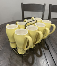 McCoy Pottery Citroramics Yellow 229 Tumbler Set Carrier 8 Coffee Mugs Rare - $410.67 CAD