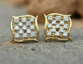 1 Ct Round Diamond Women&#39;s Square Stud Earring 14k Yellow Gold Over - £81.59 GBP