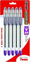 New Pentel Rsvp 5-PACK Ballpoint Pen Violet 1.0mm Clear Barrel School Supplies - £4.53 GBP