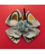 Light Blue Unicorn Bow 6 inches sequin horn glitter flower girl - $10.86 CAD