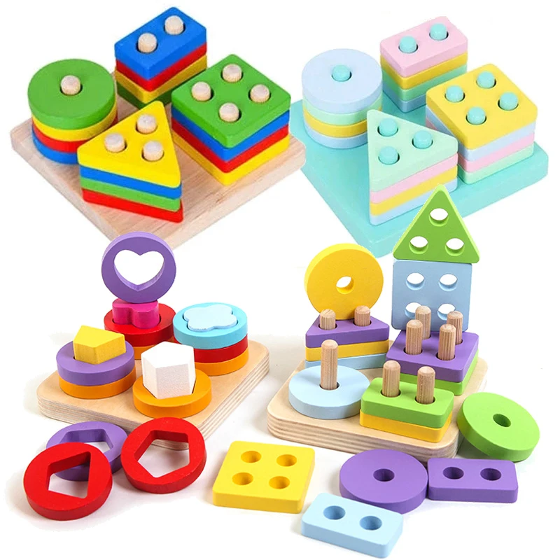 Wooden Montessori Toy Building Blocks Early Learning Educational Toys Color - £11.20 GBP+