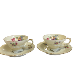 2 Small Tea Cups Saucers Edelstein Bavaria 15387 Vtg Gold Trim Off White... - £28.07 GBP