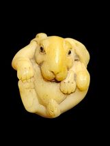 Vintage Japanese Ojime Bead Rabbit Hand Carved Signed Zodiac Showa Era - $148.45