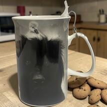 ND China Black Dog With Duck Chick On Head Ceramic Coffee Mug And Spoon - $14.87