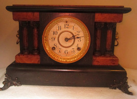 Antique Seth Thomas Brown &amp; Black Adamantine Mantle Clock Lions Heads 1897 - £221.91 GBP