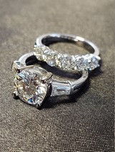 2.00 Ct Round Cut Diamond Engagement Ring Wedding Band Set 14k White Gold Fn - £57.66 GBP